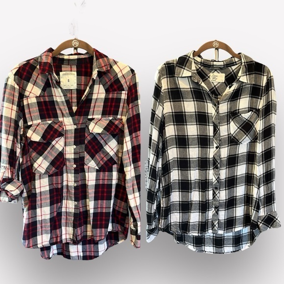 Bundle 2 Zara & Cosmic Blue Love plaid shirts western snap roll tab sleeve small - Picture 1 of 11